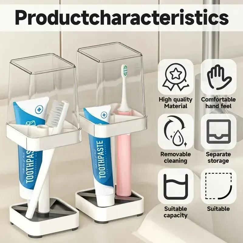 2 Stück/1 Stück, Zahnbürstenhalter-Set - Platzsparender Zahnbürstenständer für Paare, Zahnbürstenhalter mit Becher/Deckel enthält 4 Schlitze
