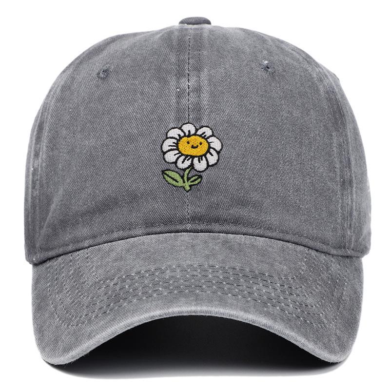 Korean Style Sunflower Embroidered Cotton Baseball Cap with Sun Protection