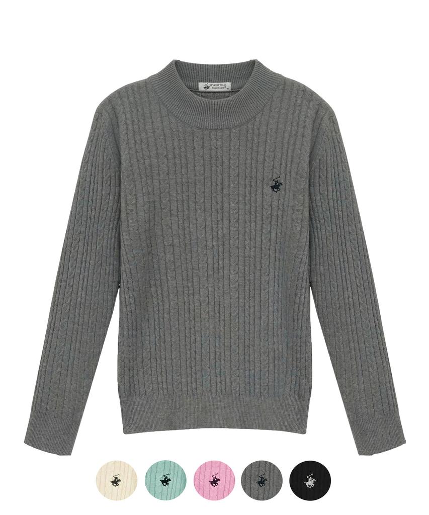 BHPOLOCLUB Women'S Cable Round Neck Slim Fit Knit 5 Colors Tk321 (Type B)