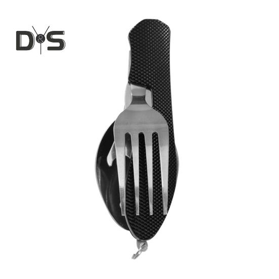 Outdoor Portable Folding Cutlery Heavy Duty Metal Travel Picnic Hiking Backpacking Multifunctional Detachable Fork Spoon Fruit Cutter Collapsible