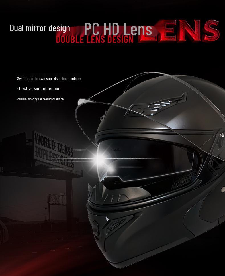 All-Season Universal Flip-up Motorcycle Helmet with Double Visor and Bluetooth Earbuds for Men and Women