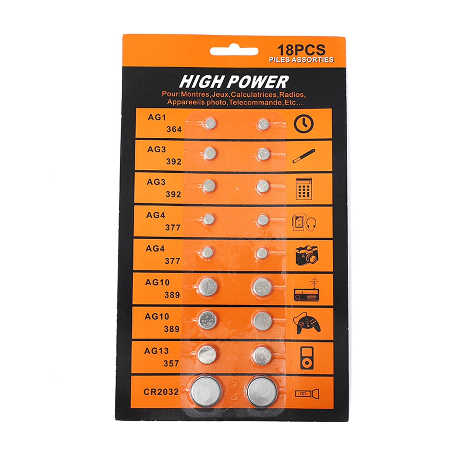 

18 шт. AG1 364 AG3 392 AG4 377 AG10 389 AG13 357 CR2032 батарейки-таблетки наборы монетных батареек подходят для часов