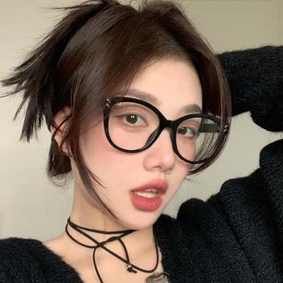 Retro Anti-Blue Glasses Frame Women'S Trend Black Frame Plain Flat Glasses Personalized Glasses