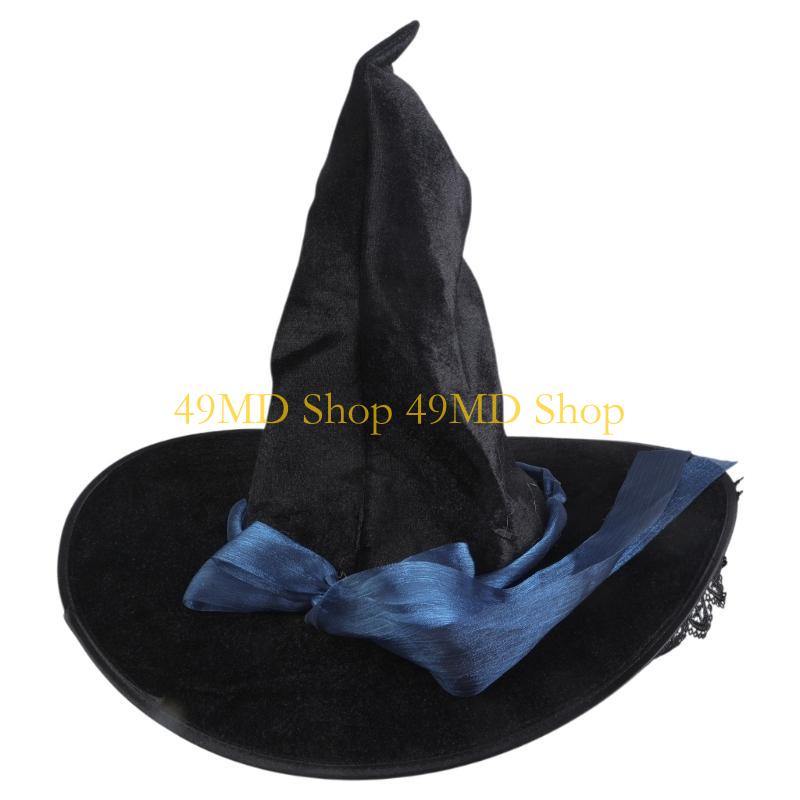 49MD Witch Pointed Hat Halloween Hat Bandage Butterfly Wizard Hat Comfortable Wear