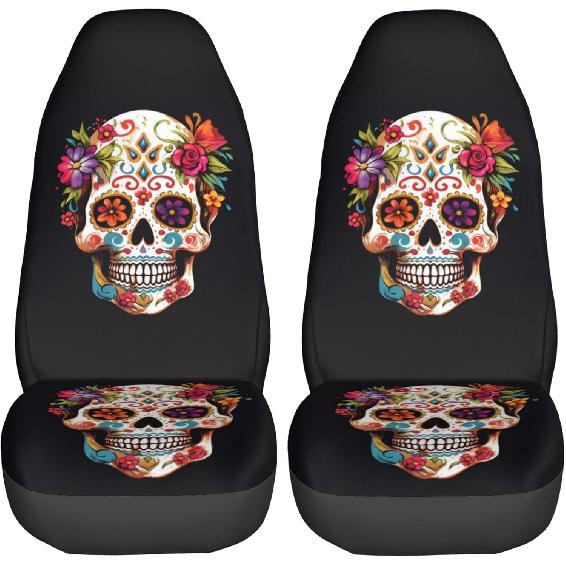 Dujiea Sugar Skull Car Front Seat Covers 2 Pcs Universal Auto Seat Covers Front Seats Only, Vehicle Bucket Seat Protectors Fit for Most Car SUV Sedan