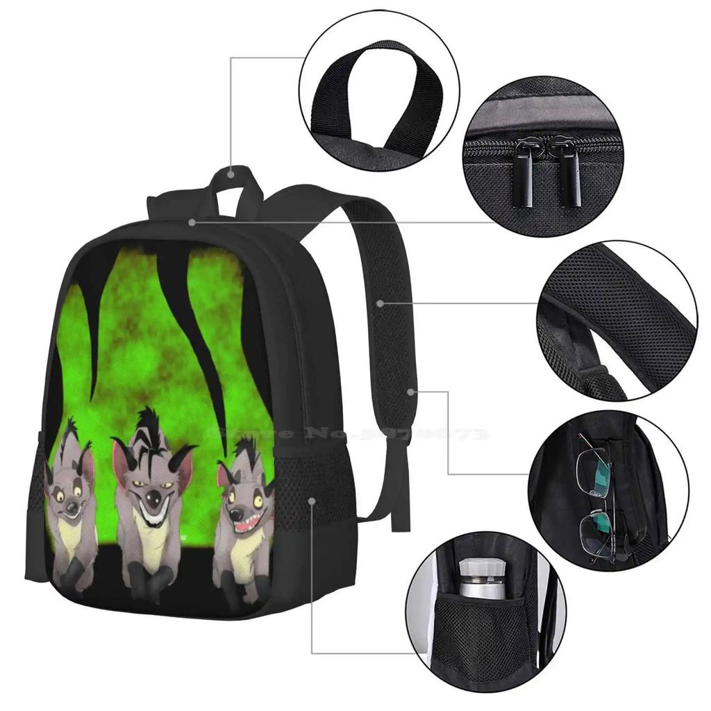 Hyenas Teen College Student Backpack Pattern Design Bags Hyena Trouble Pride Lands Movie Kids Show Evil Bad Villain Group Mean