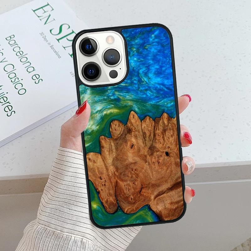 Wood Resin Marble Printed Soft Rubber Phone Case For iPhone 17 Air 15 16 16e 14 13 12 11 Pro Max Coque PLUS fundas cover