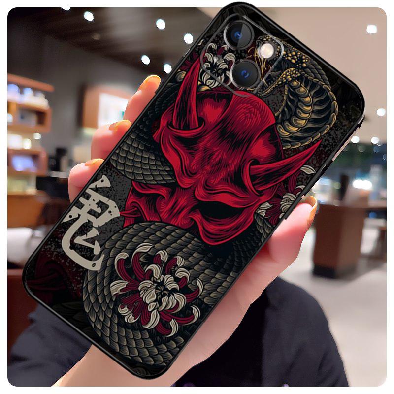 Samurai Oni Mask Case For iPhone 14 Pro Max 16 15 11 12 13 17 Pro Max mini 15 16 Plus 16e 17 Air Phone Cover