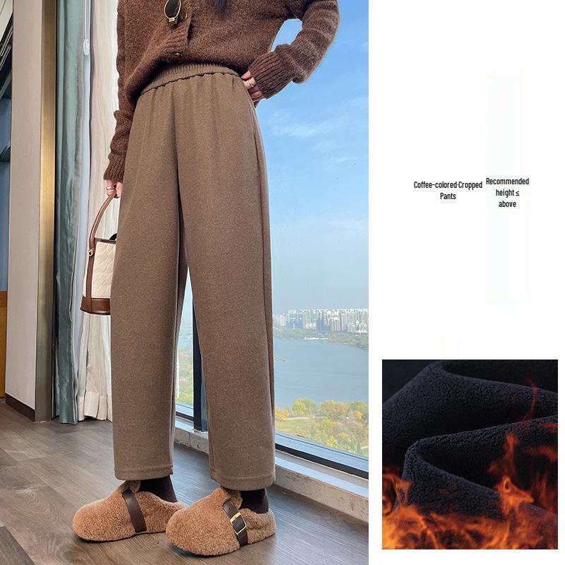 Women's Small Harem Pants - Autumn/Winter, 8/9 Length, Plus Velvet Thick Wool, Elastic Waist Casual Sweatpants