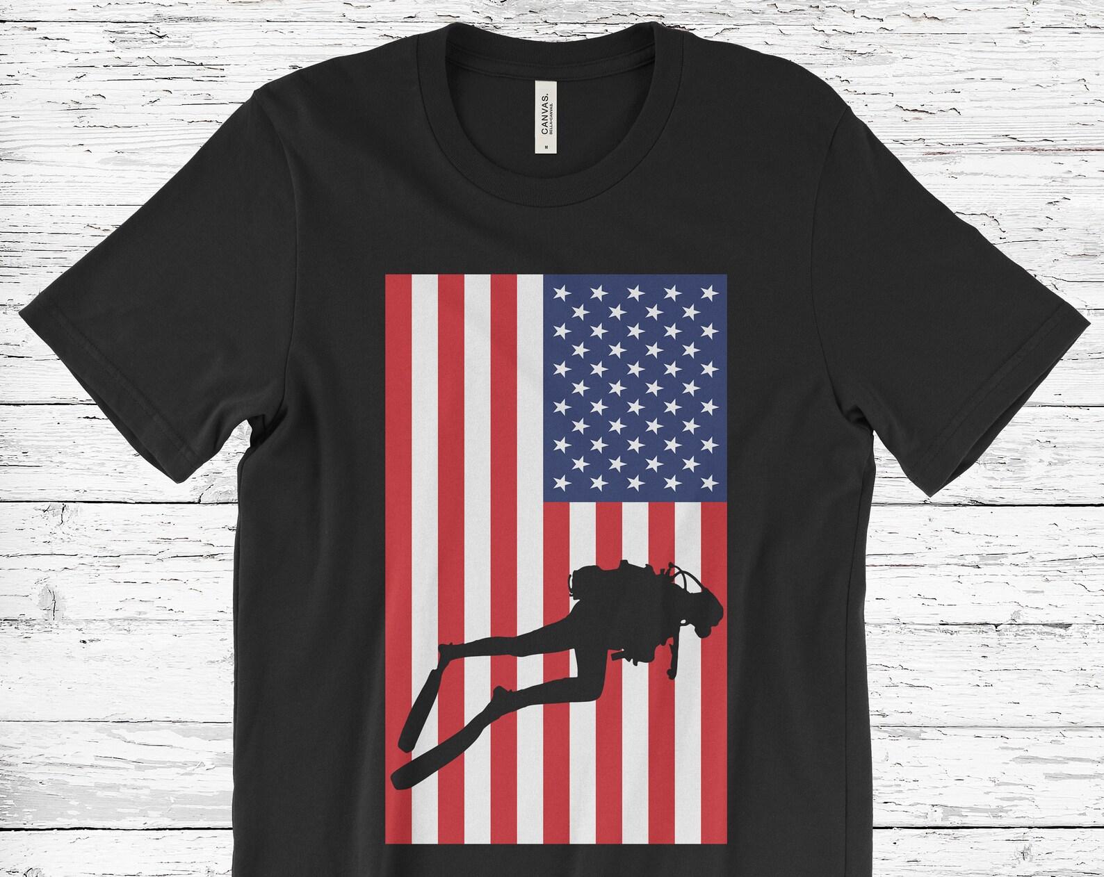 Scuba Diving American Flag USA Diver Dive Divers Gift T-Shirt, Snorkel Snorkeling Lover, Vintage Retro, Birthday Present Shirts, Sweatshirt, 130