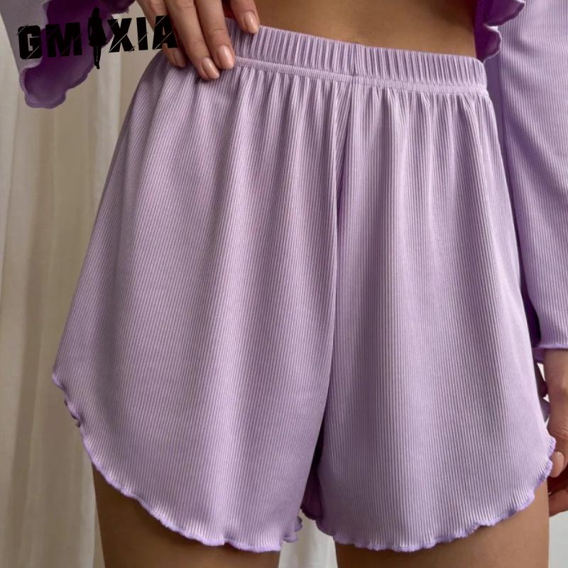 GMXIA Long Sleeve Shorts Autumn and Winter O-Neck Pajamas Two Piece Women's Home
