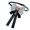 Elegant Rhinestones Plaids Ribbon Bowtie with Pin Pre Tied Adjustable Preppy Bowknot Necktie for Fashionable Women Ties