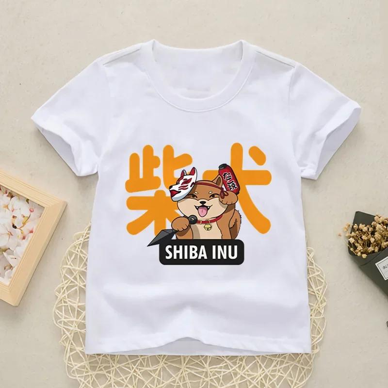 2025 New Fashion Cute Shiba Inu Girls Boys Print T Shirt Tops Kids Funny Clothes Cartoon Children Round Neck New Tshirt