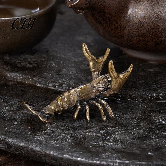 Tea Table Decoration Accessory Brass Lobster Figurine, Multifunctional Ornament for Pet Lid Rest Brush Cute Animal Shaped Pen Stand Holder Paperweight