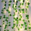 Solar-Powered LED Green Leaf Rattan String Lights - Fairy Copper Wire Vine Decor