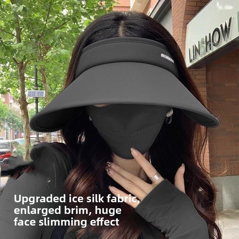 Ice Silk Sun Hat With Wide Brim And Adjustable Wind Rope For Outdoor Use