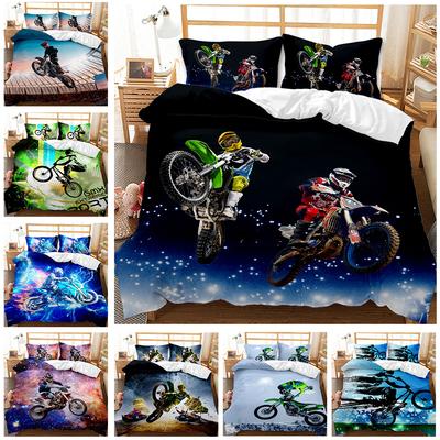 Motocross Fahrer Bettwäsche Set Extremsport Thema Bettbezug für Teenager Motorrad Muster Bettdeckenbezug Dirt Bike Bettbezug