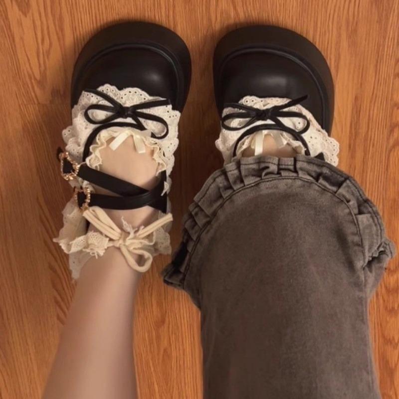 Black retro thick-soled heightening small leather shoes women's spring bow Mary Jane single shoes
