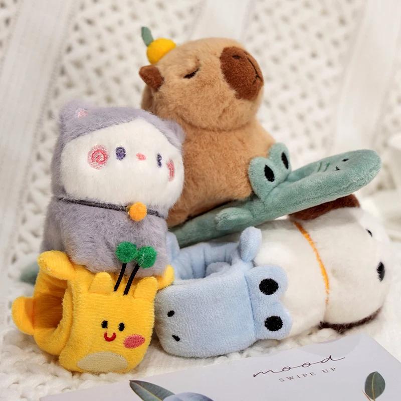 Capybara Slap Snap Wrap Wristband Bracelet Kawaii Animal Plushie Cute Dog Cat Plush Hand Ring Soft Toys Creative Funny Gift
