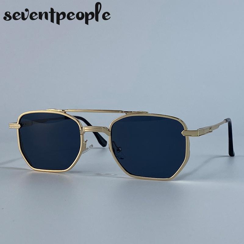 Steampunk Square Vintage Sunglasses Men Luxury Brand Trendy Metal Double Beam Sun Glasses Classic Driving Shades For Male