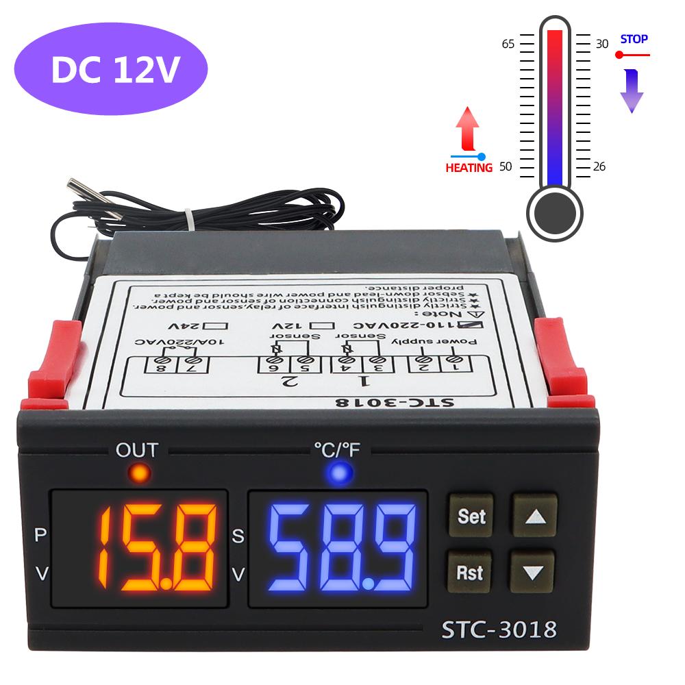 

STC-3018 Двойной цифровой термостат Регулятор температуры Термометр Переключатель управления 10А 12В 24В 220В Гигрометр Инкубатор