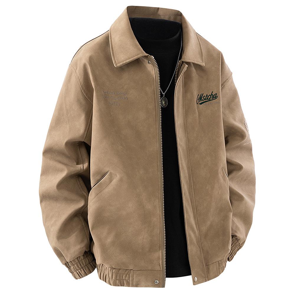 

Куртка-пилот, Мужская осенняя вышитая куртка, Кожаная куртка с лацканами XL дубильная кора