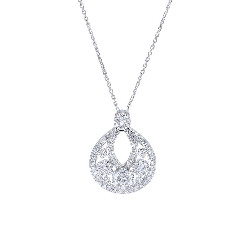 S925 Silver Pear Drop Pendant Luxury Snowflake Clavicle Chain Unisex European American Style Party Rhodium Plated Hot