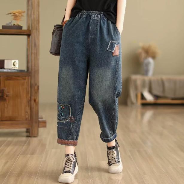 Women Denim Shorts Summer cropped jeans Pants Fashion High Waisted Dark Wash Knee Length Jeans Female Casual Pants