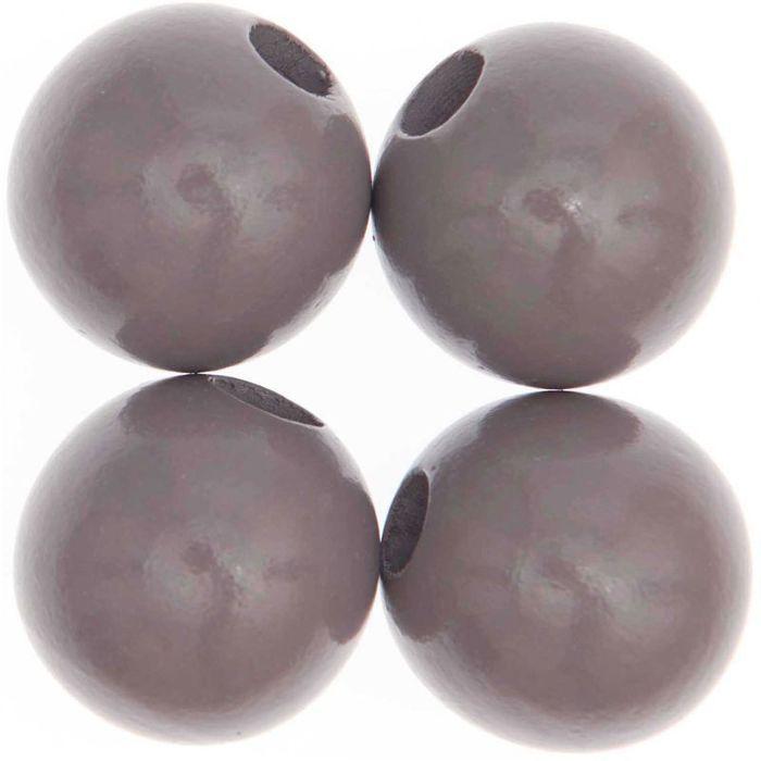 4 Perles rondes - bois gris - 35 mm