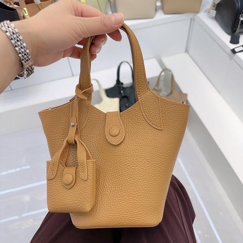 

Office Womens Versatile Buckle Cowhide Genuine Leather Bucket Bag Casual Underarm Totes Strap Shoulder Bags Work Crossbody Bag 24x13x18cm