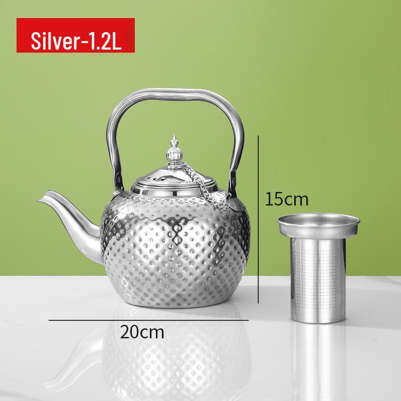 Bobo Pot Hammered Stainless Steel Teapot with Strainer - Vintage Middle Eastern Spherical Design for Restaurant and Home Use With Tea Strainer
