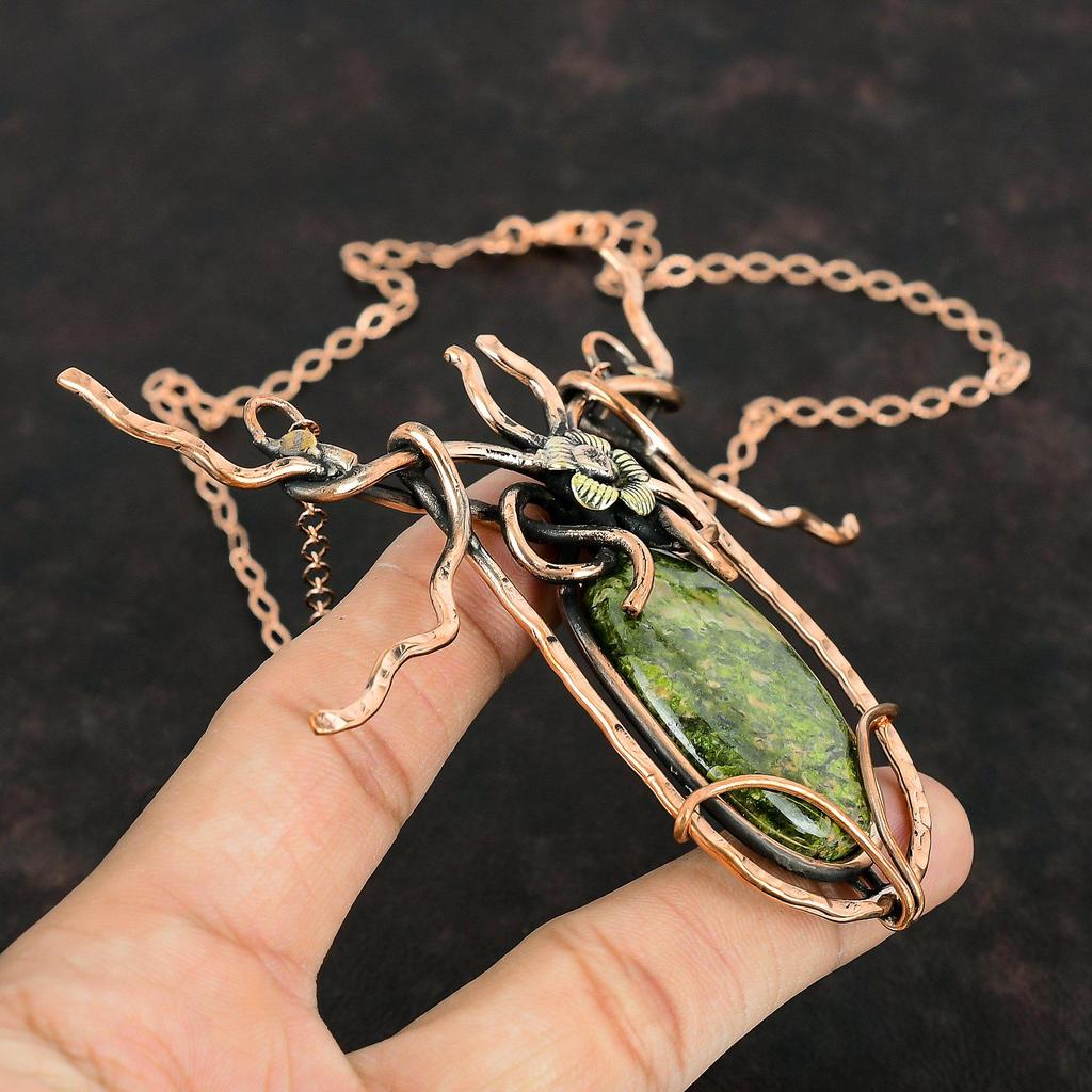 Unakite Necklace Copper Wire Wrapped Necklace Handmade Copper Jewelry Adjustable Chain Necklace Wire Wrap Gemstone Jewelry Gifts For Mother