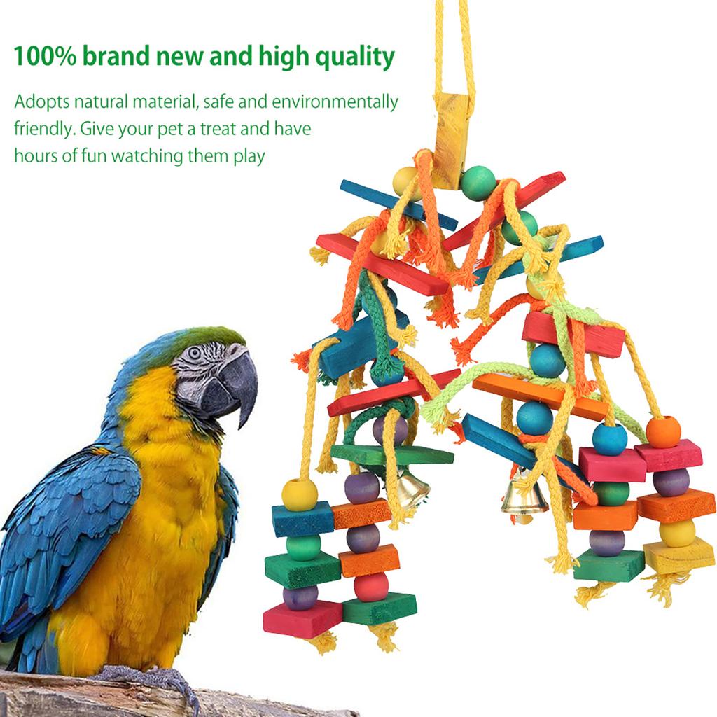Jouets en Bois Perroquet Oiseau Corde à Suspendre Échelle pour Animaux Multicolore Bois Corde en Coton Jouet à Mâcher pour Oiseaux Entraînement Suspendu Balançoire Fournitures pour Animaux