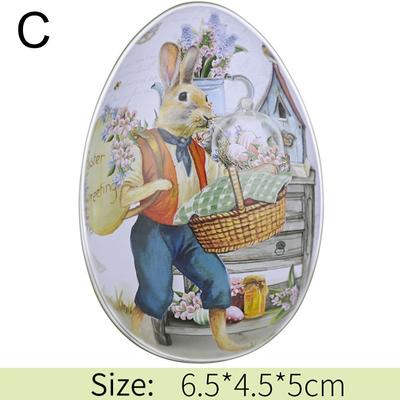 1PC Creative Easter Rabbit Printing Egg Shape Storage Box Metal Candy Case Party Supplies