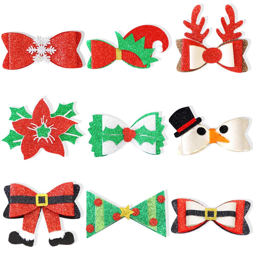 Delightful Christmas Themed Bow Hair Clips With Sparkling Reindeer And Snowflakes