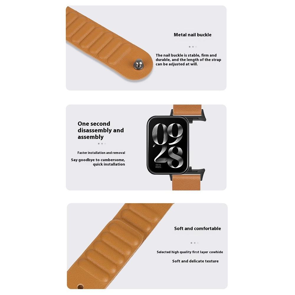 

For Xiaomi Smart Band 8 Pro Watch Strap Magnetic Genuine Cow Leather Pin Buckle Wrist Band Blue/Silver