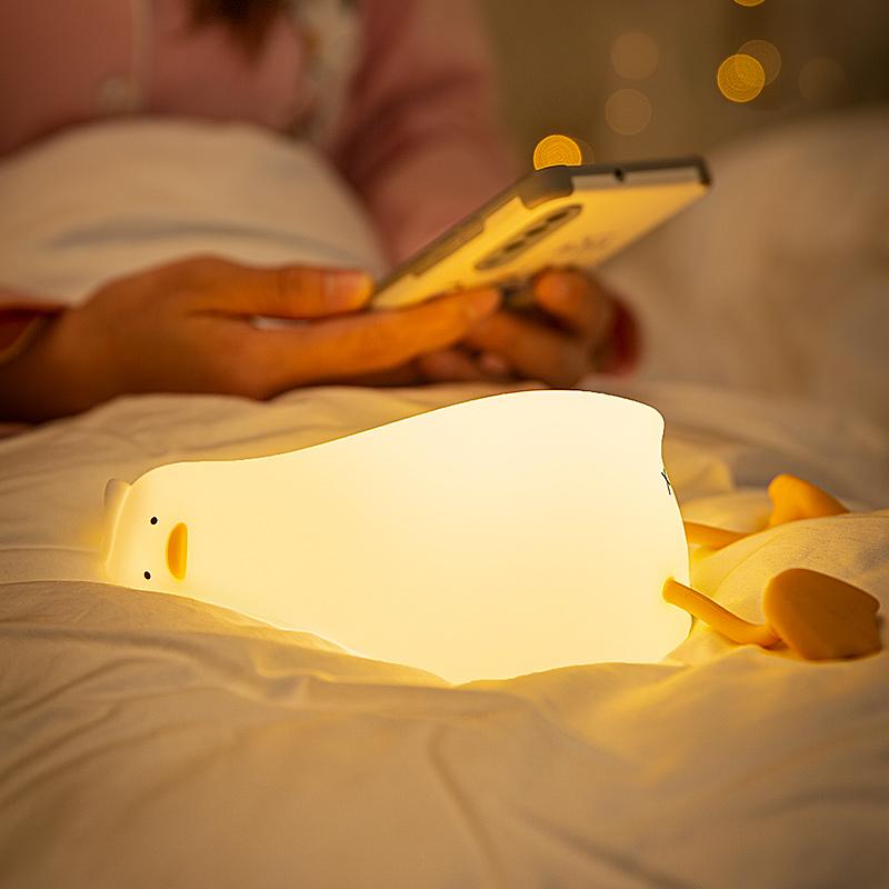 Lying Flat Duck Night Light Silicone Dimmable Nightlight Rechargeable Bedside Touch Lamp for Breastfeeding Kawaii Room