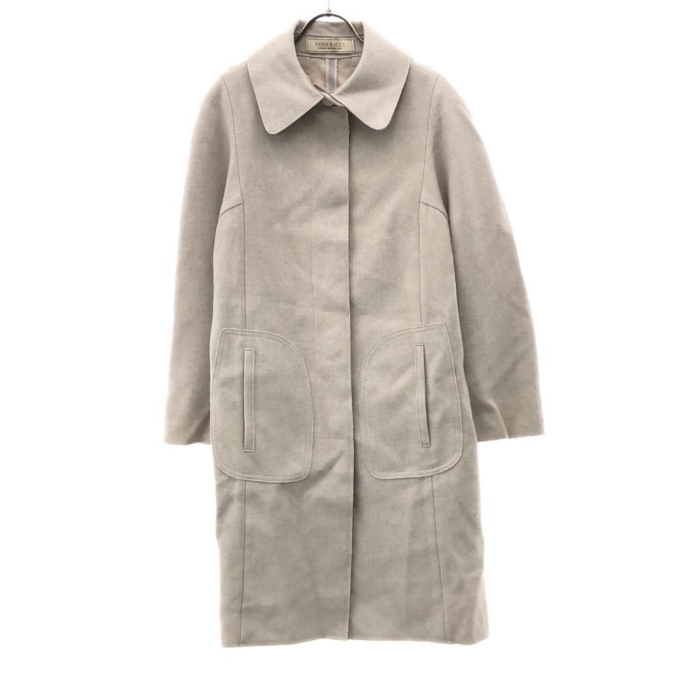 Nina Ricci Wool Blend Stainless Collar Coat 36 Light Gray Long Women Used