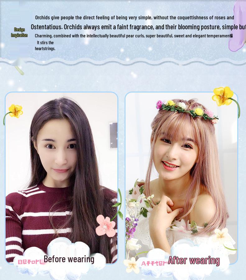 Korean Long Straight Wig with Air Bangs and Inward Buckle for Round Faces