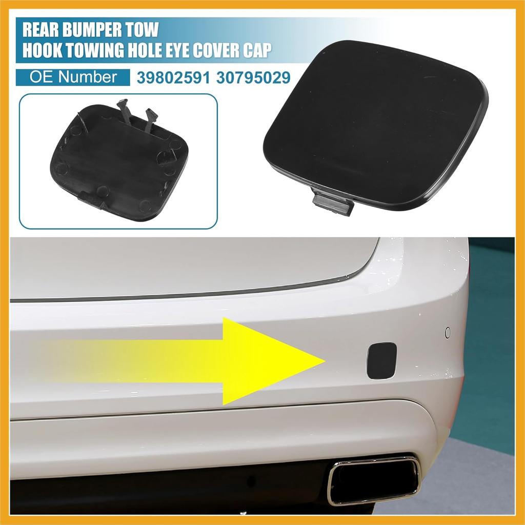 Car Rear Bumper Tow Hook Cover for Volvo S60 2011-2018 39802591 30795029 Towing Eye Cap Trailer Cap Black Replacement