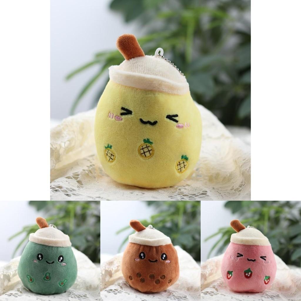 Adorable Plush Apple Fruit Milk Tea Cup Keychain Soft Short Plush Toy Gift