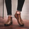 Men's Leather Side-Zip Martin Boots - Large Size, Spring/Autumn, Hand-Stitched, Outdoor Casual, Mid-Top Shoes
