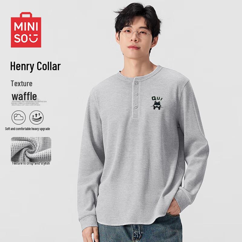 MINISO Men s Waffle Knit Henley Long Sleeve T-shirt 3XL