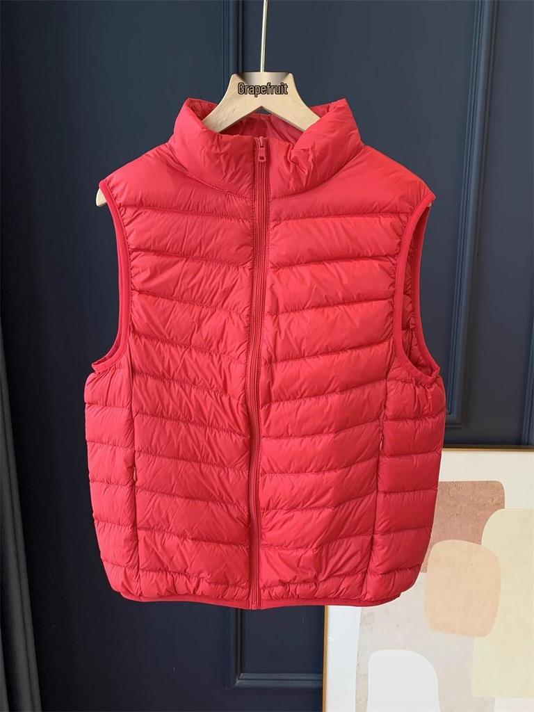 Women's Lightweight White Duck Down Vest: Short Stand-Up Collar Inner Layer for Winter