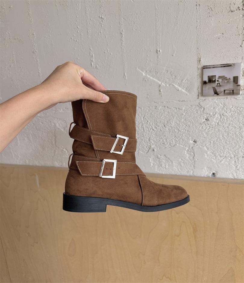 

2025 autumn new retro low-heeled Maillard short boots slim Korean version boots women s black khaki green 39 светло-коричневого