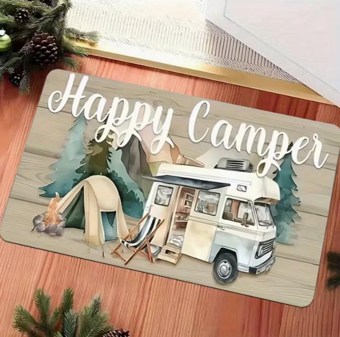 Exquisite Cartoon Car Happy Camper Door Mat Easy To Clean Suitable for Decorative Door Mats At Indoor Outdoor Room Entrances