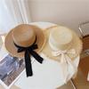 Beach Hat Japanese Everything Hairy Edge Straw Cap Female Summer Flat Top Outing Sun Hat Small Fresh Bow Sun Shade Beach Hat