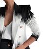 Women Blazer Right-angle Shoulder Double Breasted Long Sleeves OL Style Lapel Dress Up Cardigan Striped Print Lady Coat for Work