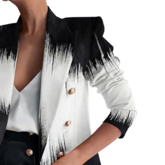Women Blazer Right-angle Shoulder Double Breasted Long Sleeves OL Style Lapel Dress Up Cardigan Striped Print Lady Coat for Work