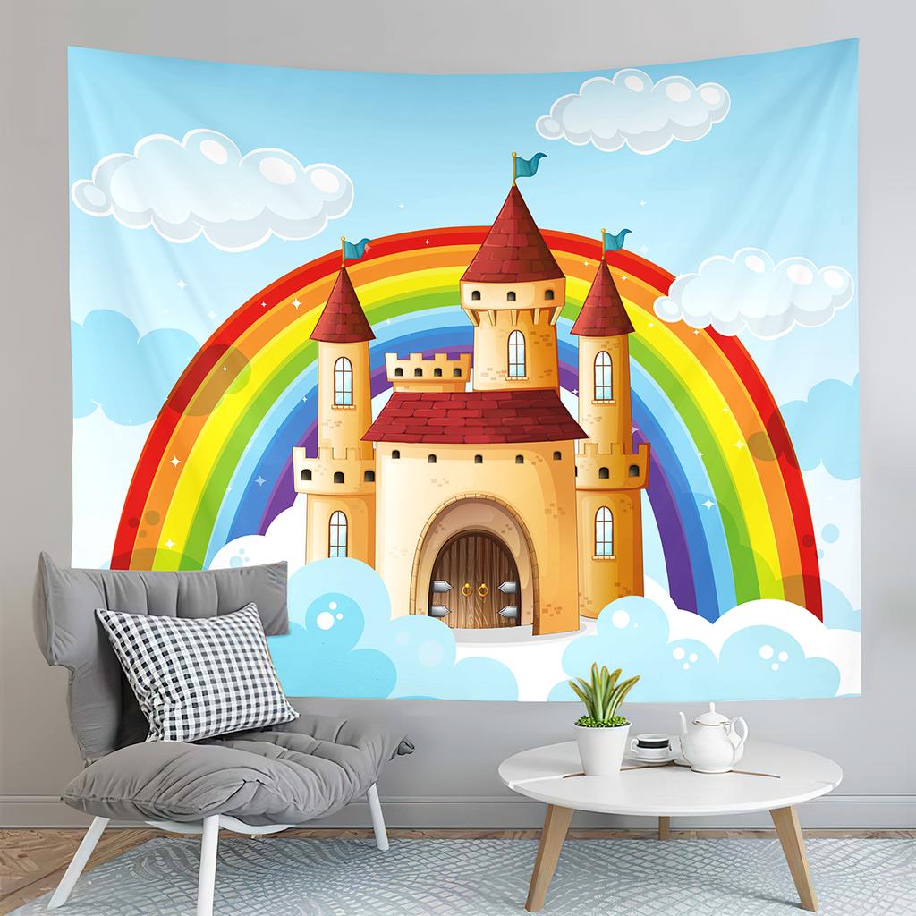 Cartoon Castle Tapestry Fairy Tale World Castle Tapestry Gifts for Kids Girls Boys Bedroom Home Living Room Wall Art Tapestries